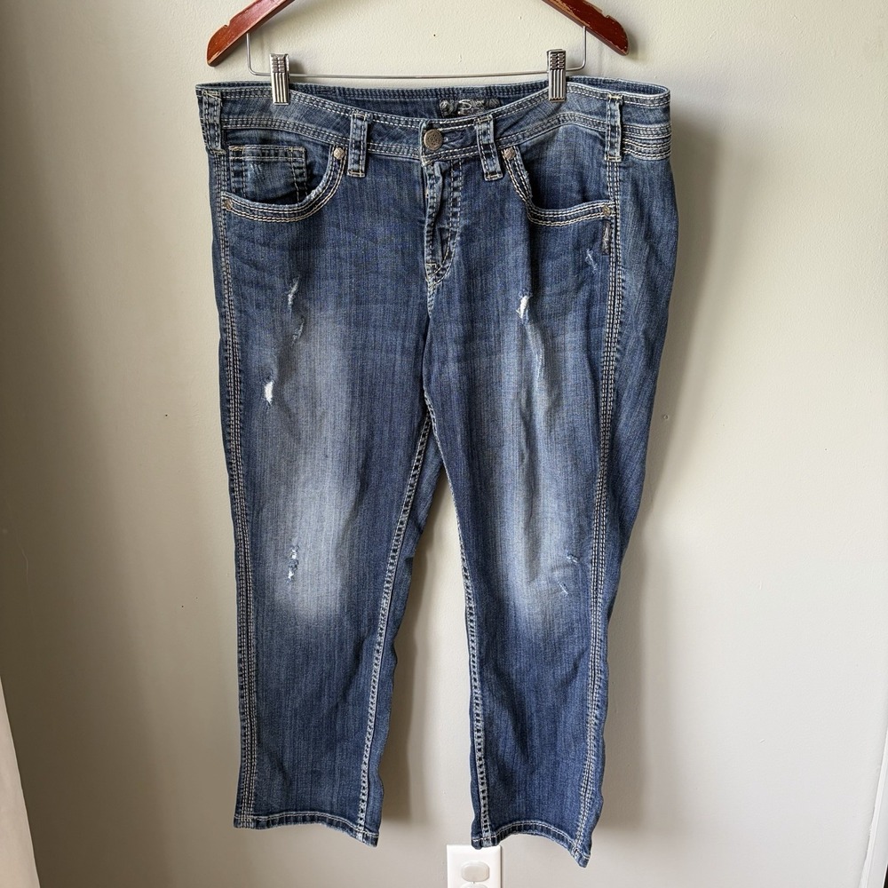 Silver Jeans Women's Size 18‎ Blue Twisted Capri Cotton Denim Summer Jeans